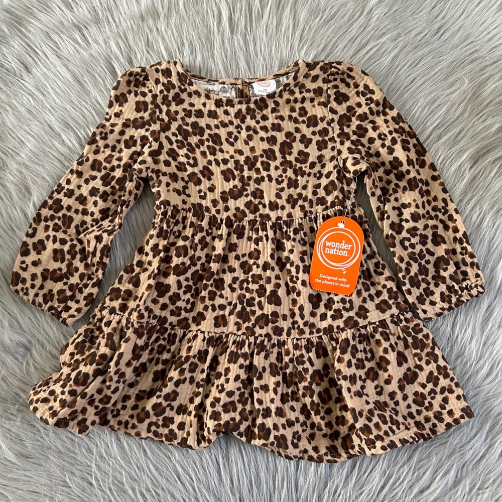Wonder Nation Leopard Woven Dress Baby Girls Size 18 Months Brown